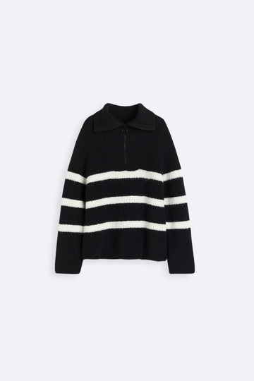 Striped Women's Zip Collar Sweater