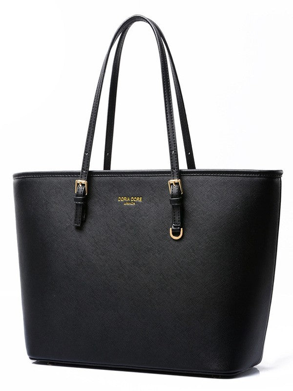 Premium PU leather tote bag - close-up of gold buckle hardware