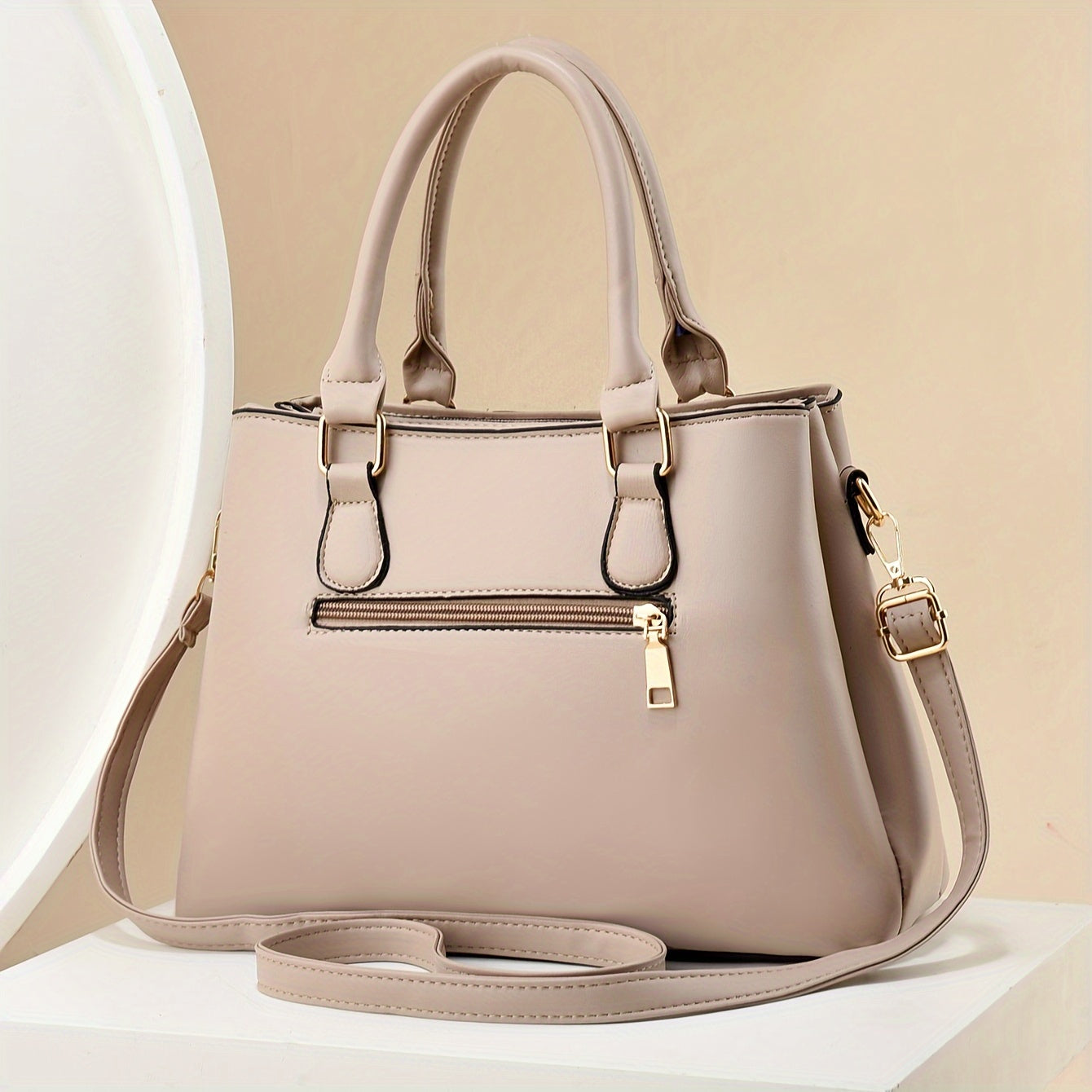 Large Capacity Plaid Handbag - Triple-Layer Pockets, Zip Closure - Khaki, Green, Black