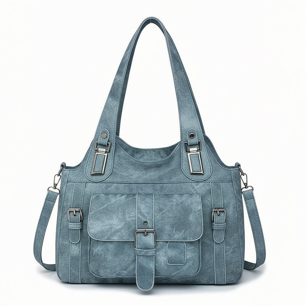Vintage Women's Tote - Synthetic Leather, Detachable Strap, Multiple Pockets