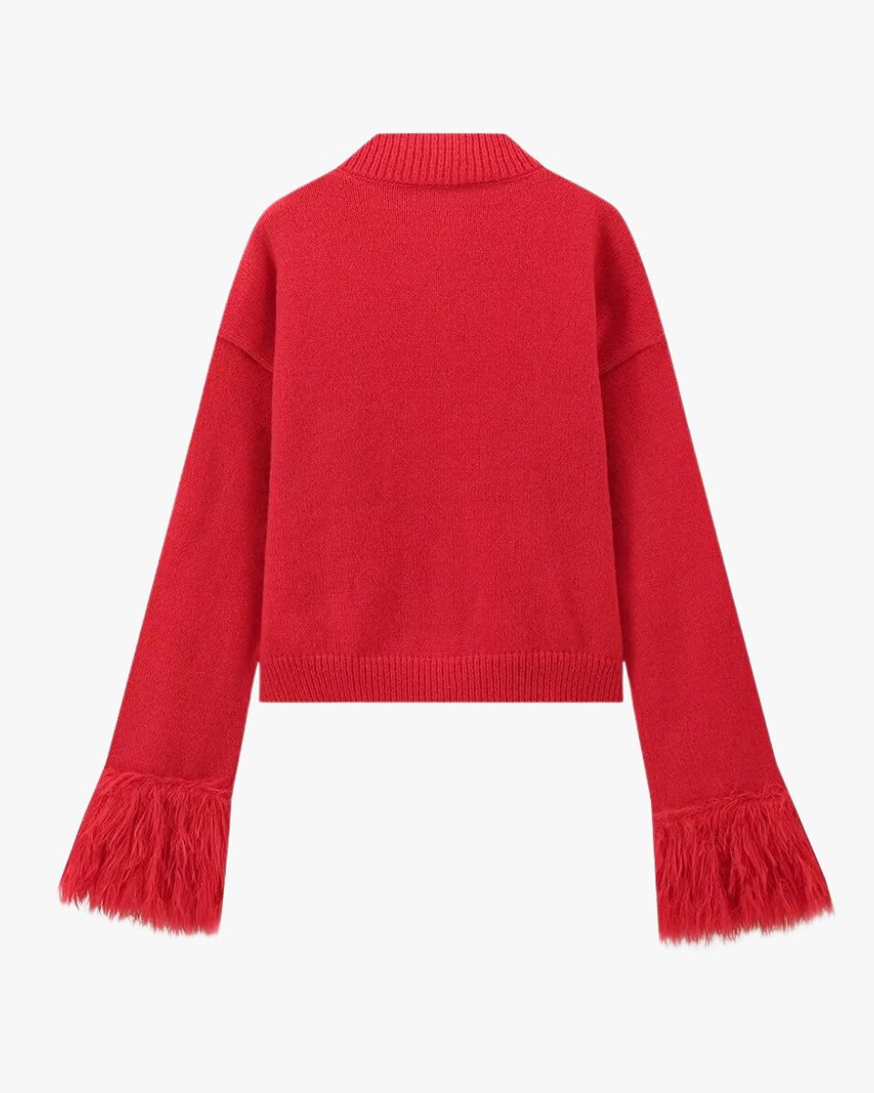 Buttoned Cardigan with Feather Sleeves