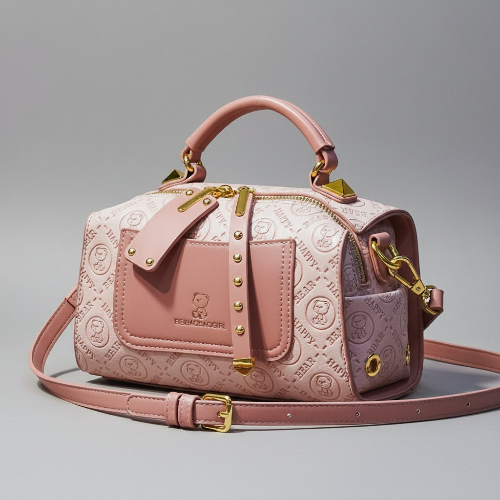 Elegant Pink Women's Handbag with Gold Hardware - Versatile Crossbody Mini Purse