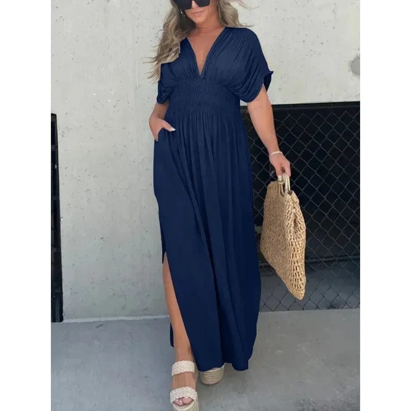 Summer Maxi Dress with Slit & V-Neck