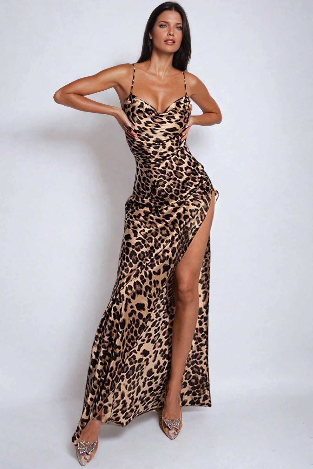 Seductive Leopard Maxi Dress with Leg Slit