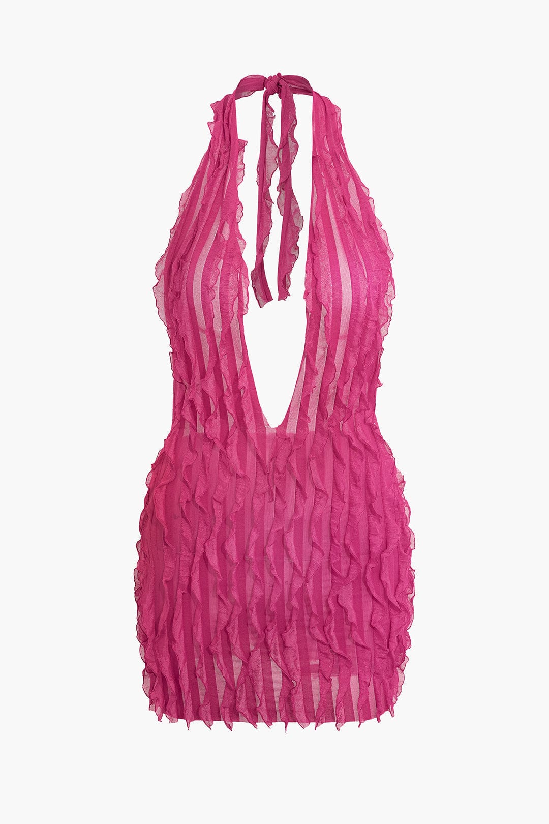 Transparent Mini Dress with Ruffles & Deep Neckline