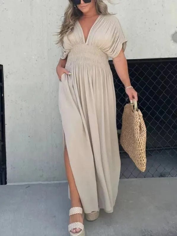 Summer Maxi Dress with Slit & V-Neck