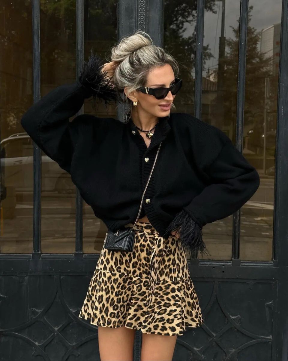 Buttoned Cardigan with Feather Sleeves