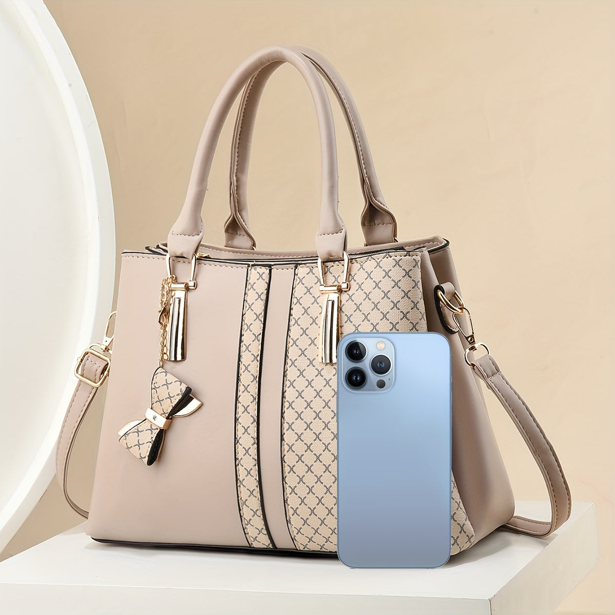 Large Capacity Plaid Handbag - Triple-Layer Pockets, Zip Closure - Khaki, Green, Black