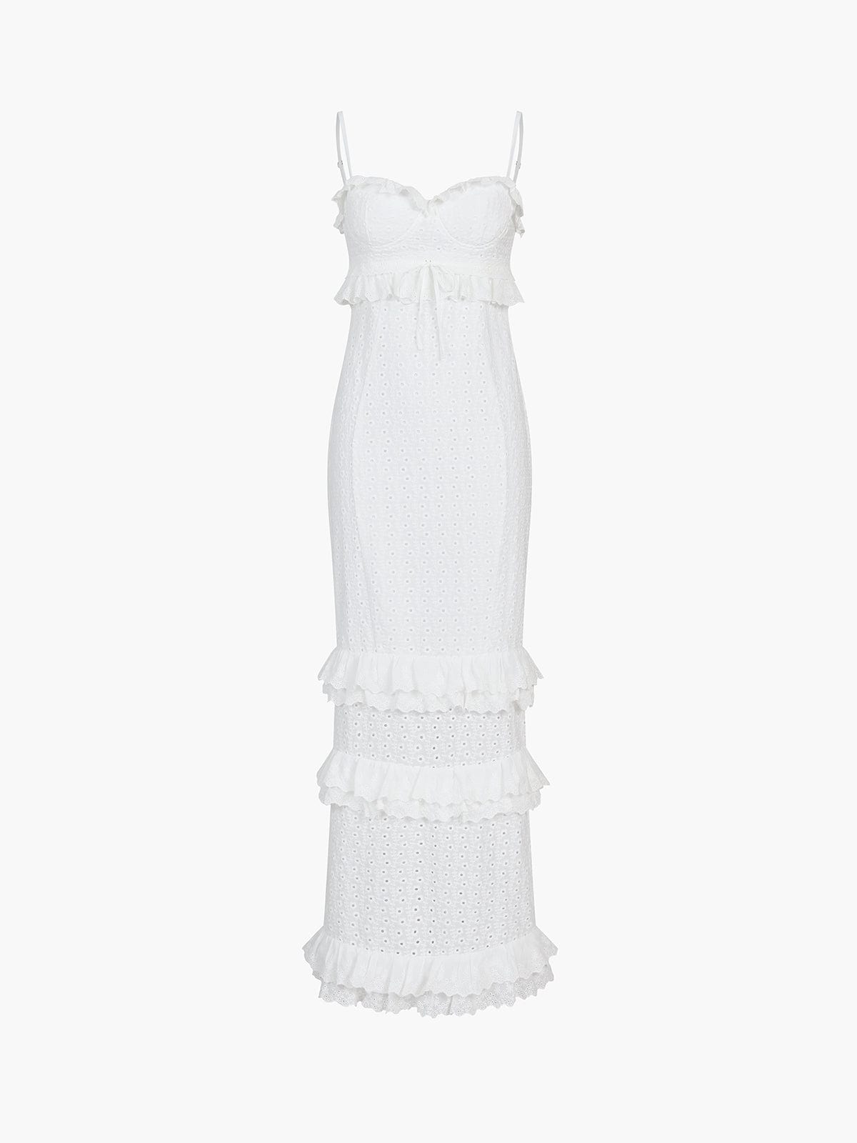 Romantic Lace Ruffle Dress – Feminine Elegance in White