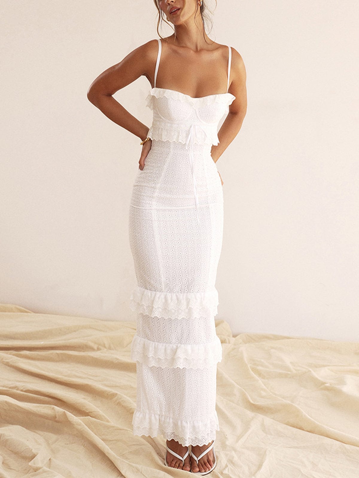 Romantic Lace Ruffle Dress – Feminine Elegance in White