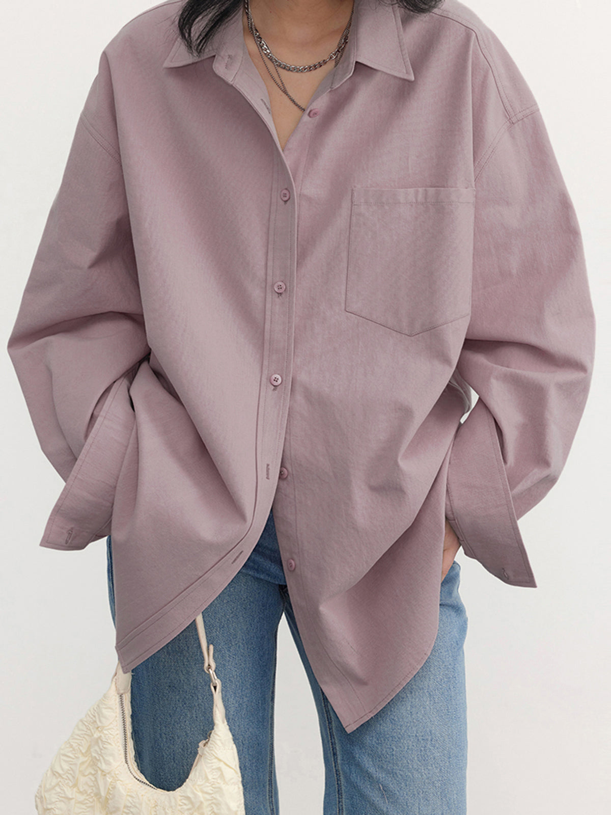 Dusty Pink Oversized Women's Blouse – Relaxed & Versatile