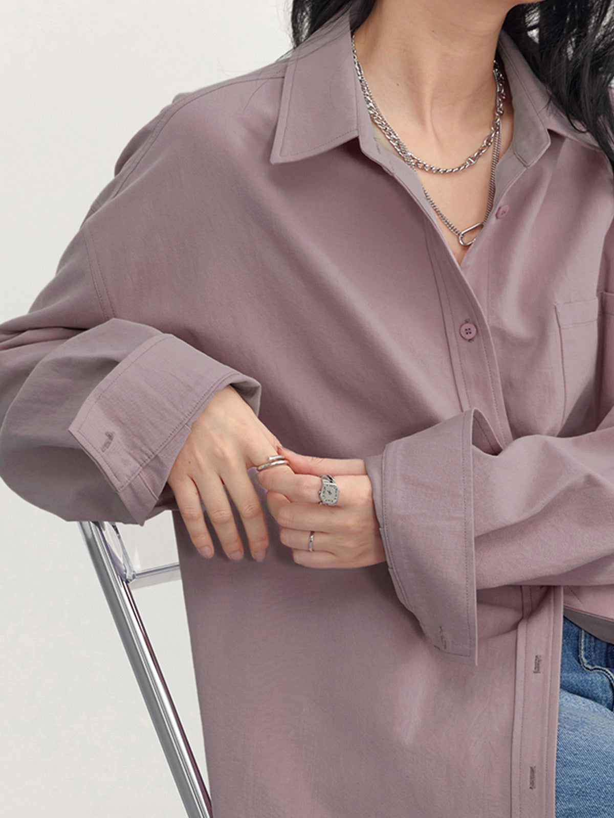 Dusty Pink Oversized Women's Blouse – Relaxed & Versatile