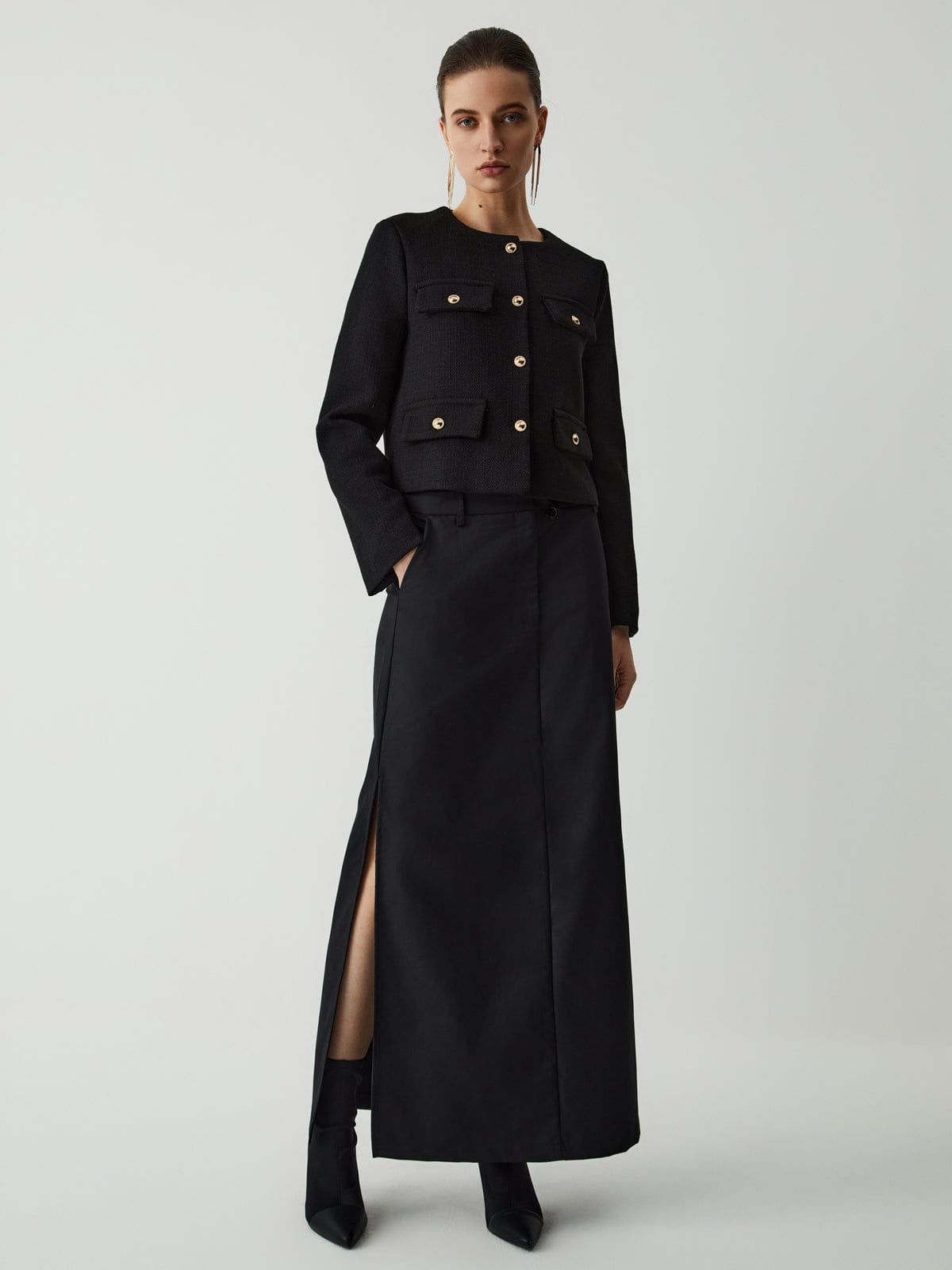 Classic Women's Tweed Jacket with Gold Buttons