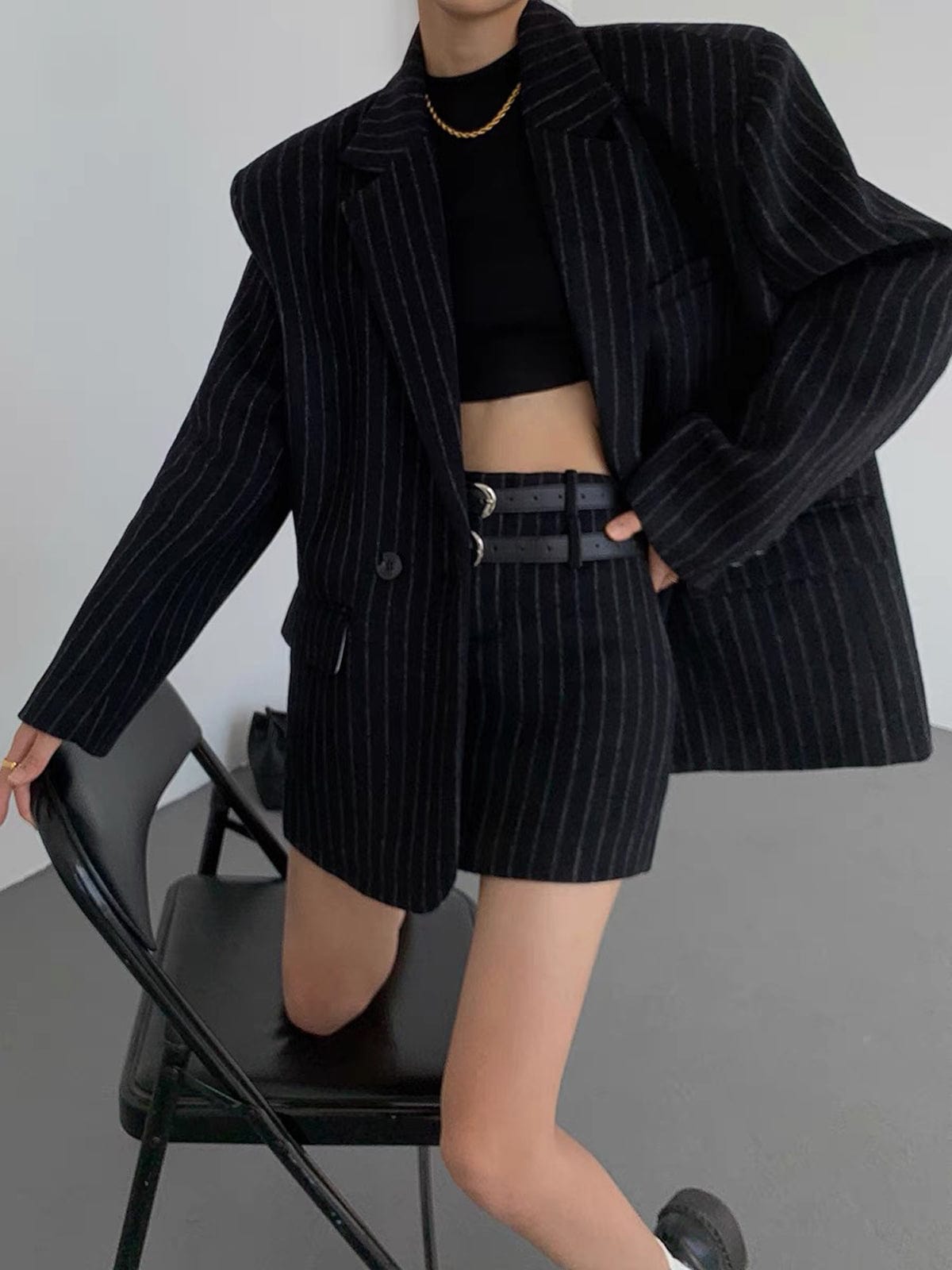 Classic Navy Pinstripe Women's Blazer