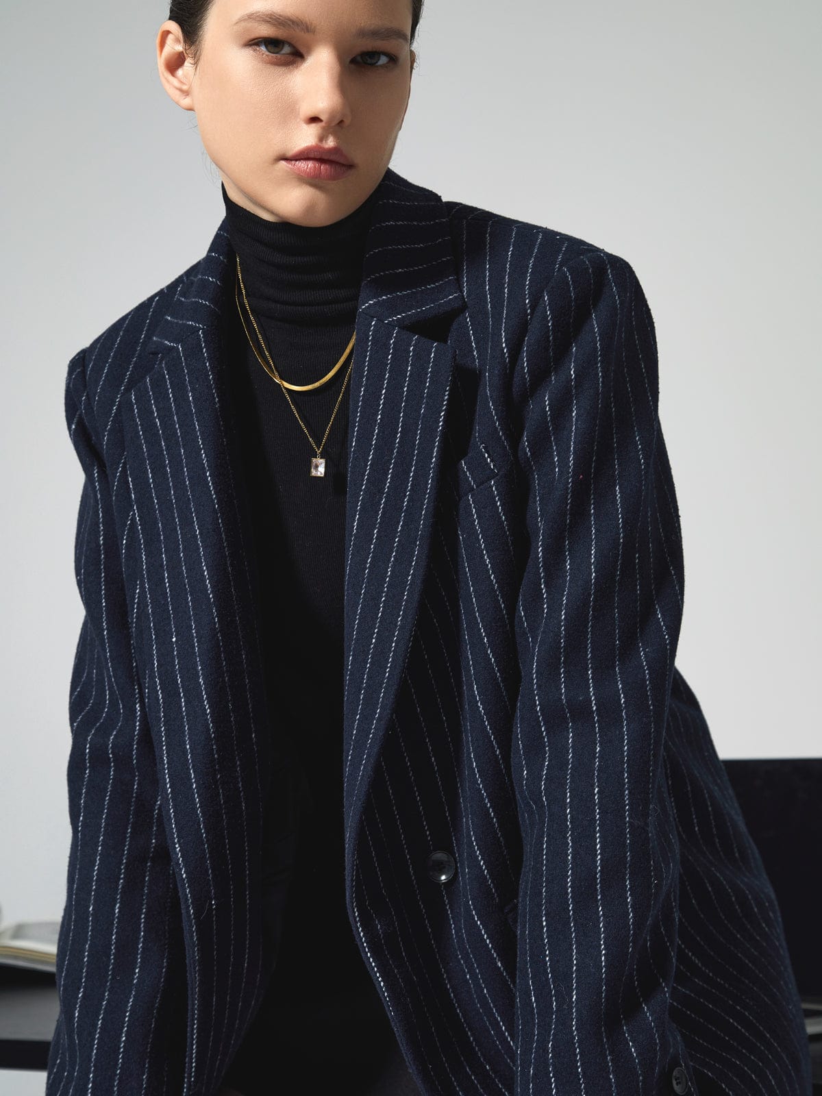 Classic Navy Pinstripe Women's Blazer