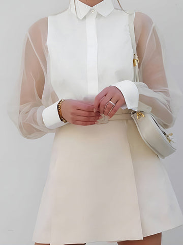 Chic Women's Blouse with Sheer Sleeves – Stylish & Timeless