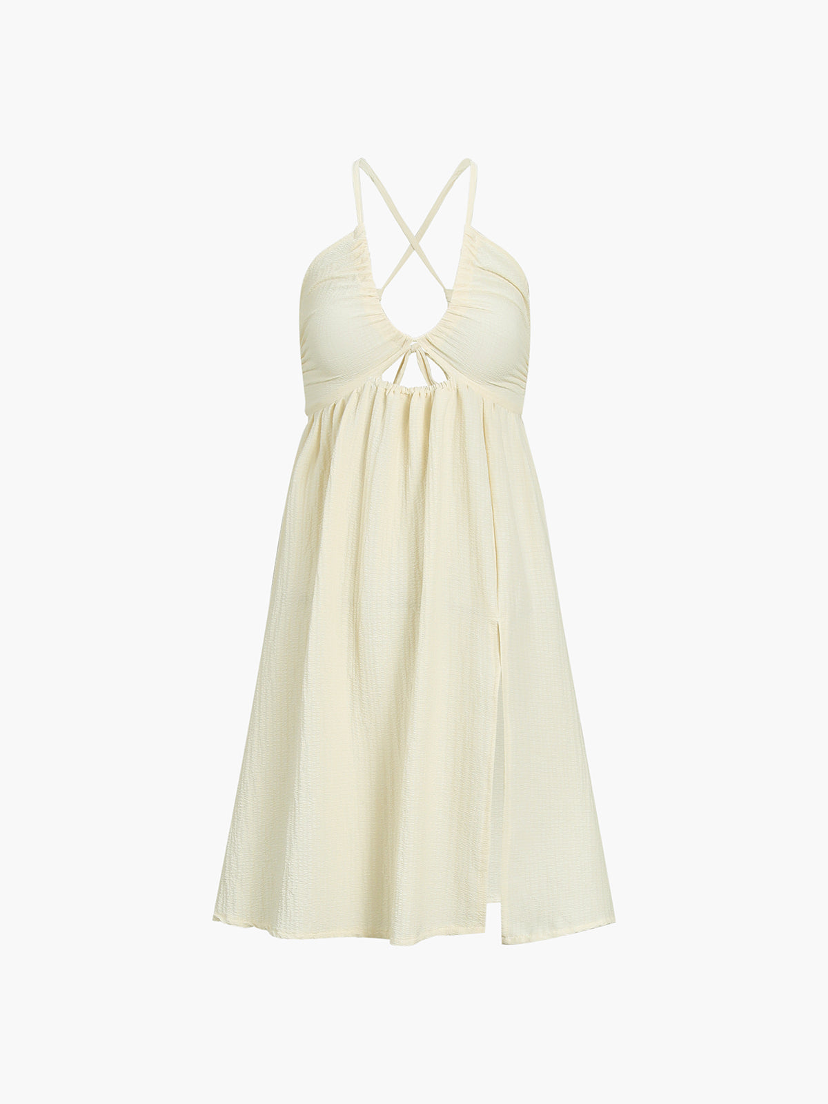 Airy Midi Dress with Cut-Outs, Spaghetti Straps, and High Slit