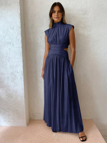High Collar Maxi Dress with Cut-Outs – Modern & Refined