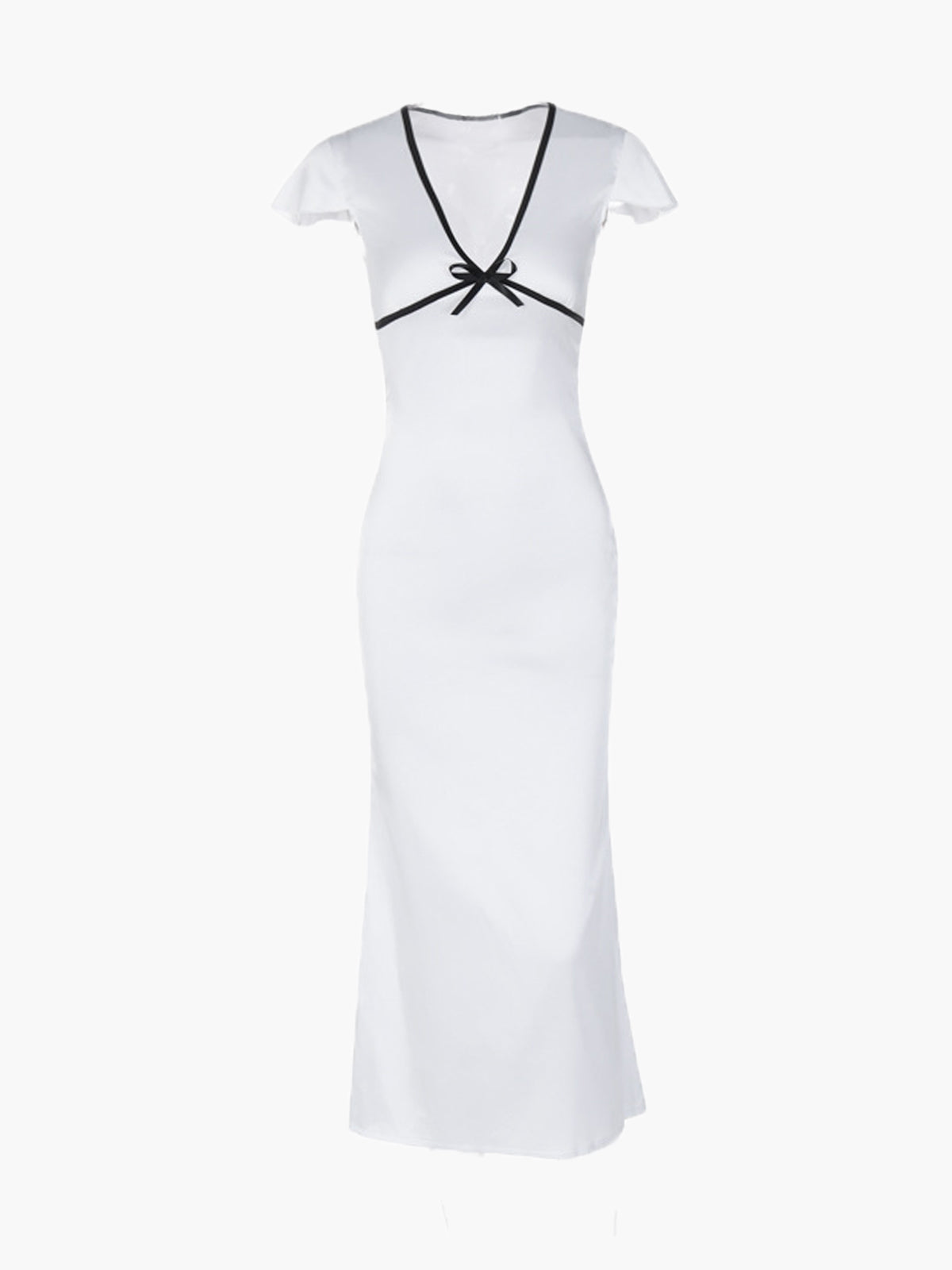 Figure-Hugging White Midi Dress with Contrast Details