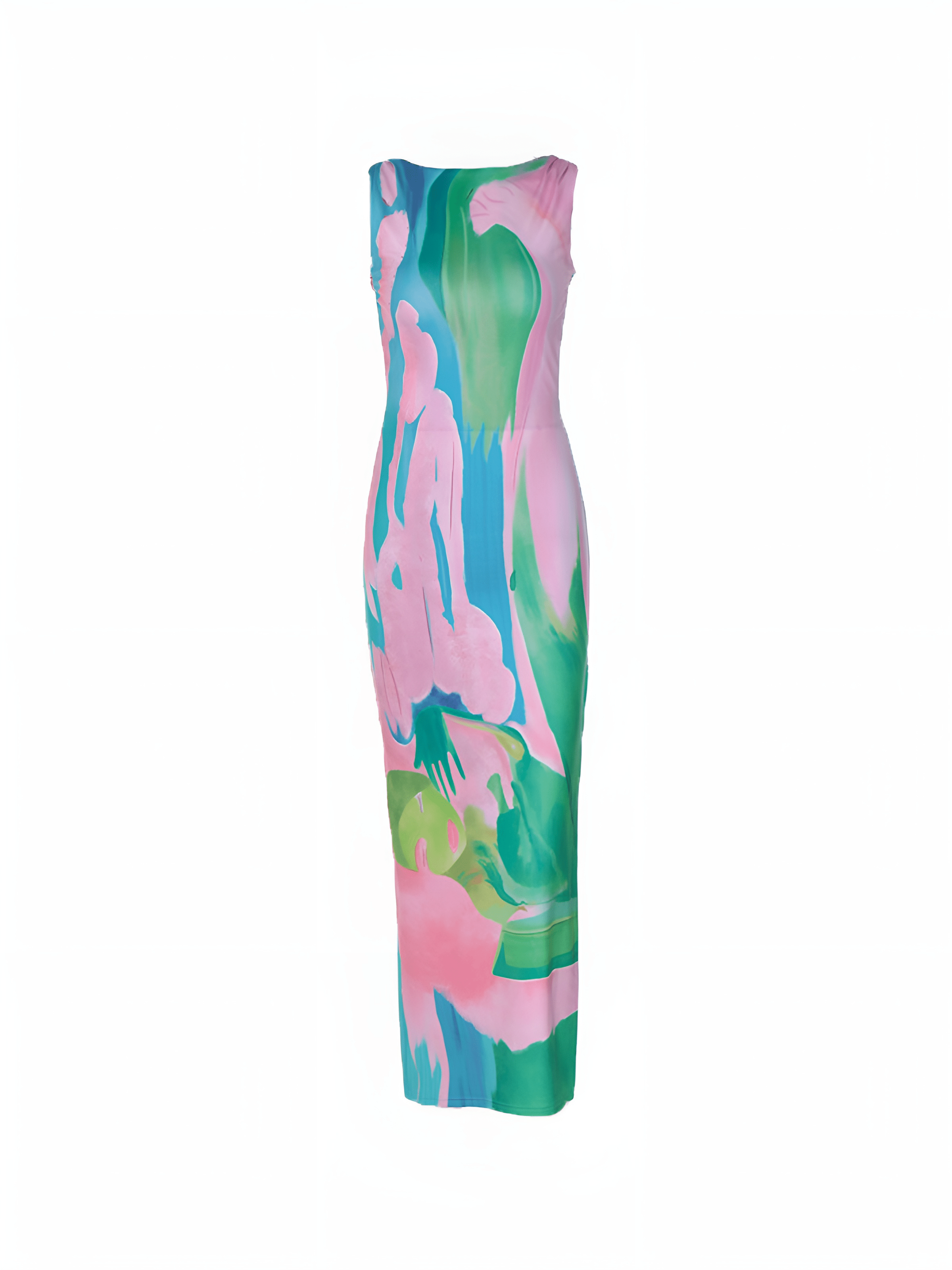 Sleeveless Maxi Dress with Watercolor Print