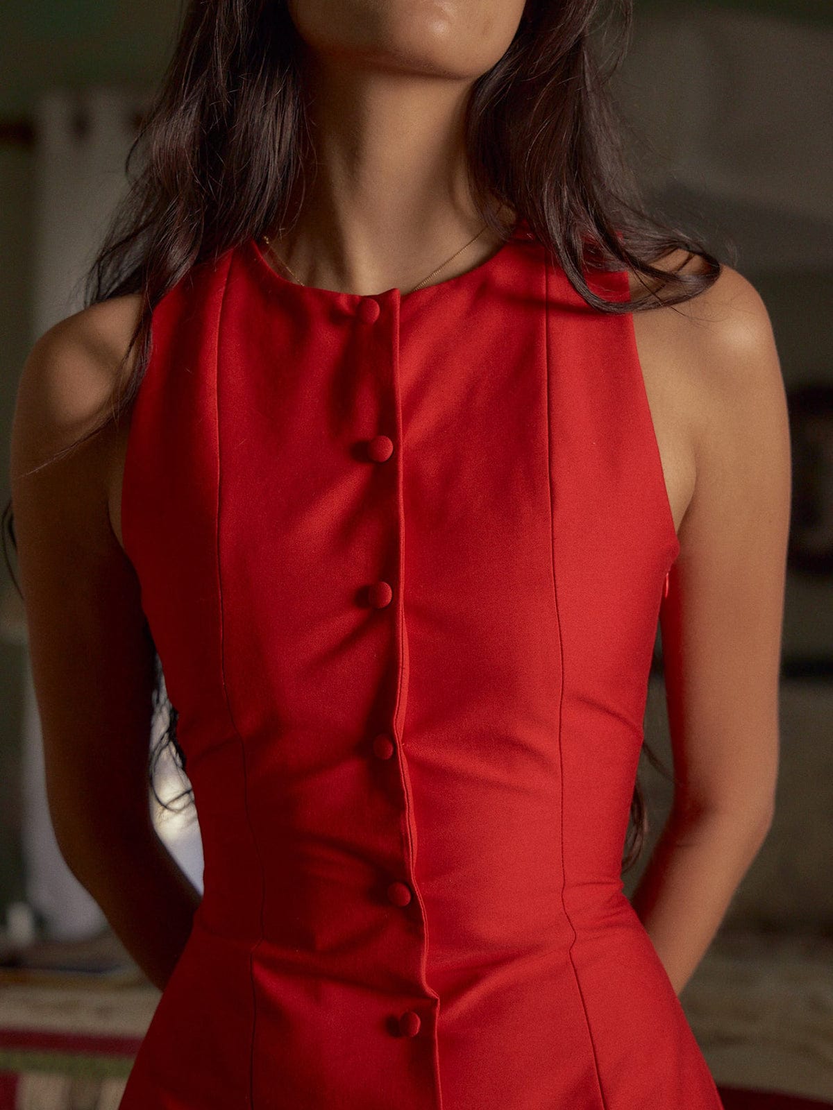 Elegant Sleeveless Cotton Dress for Leisure, Vacation, and Work