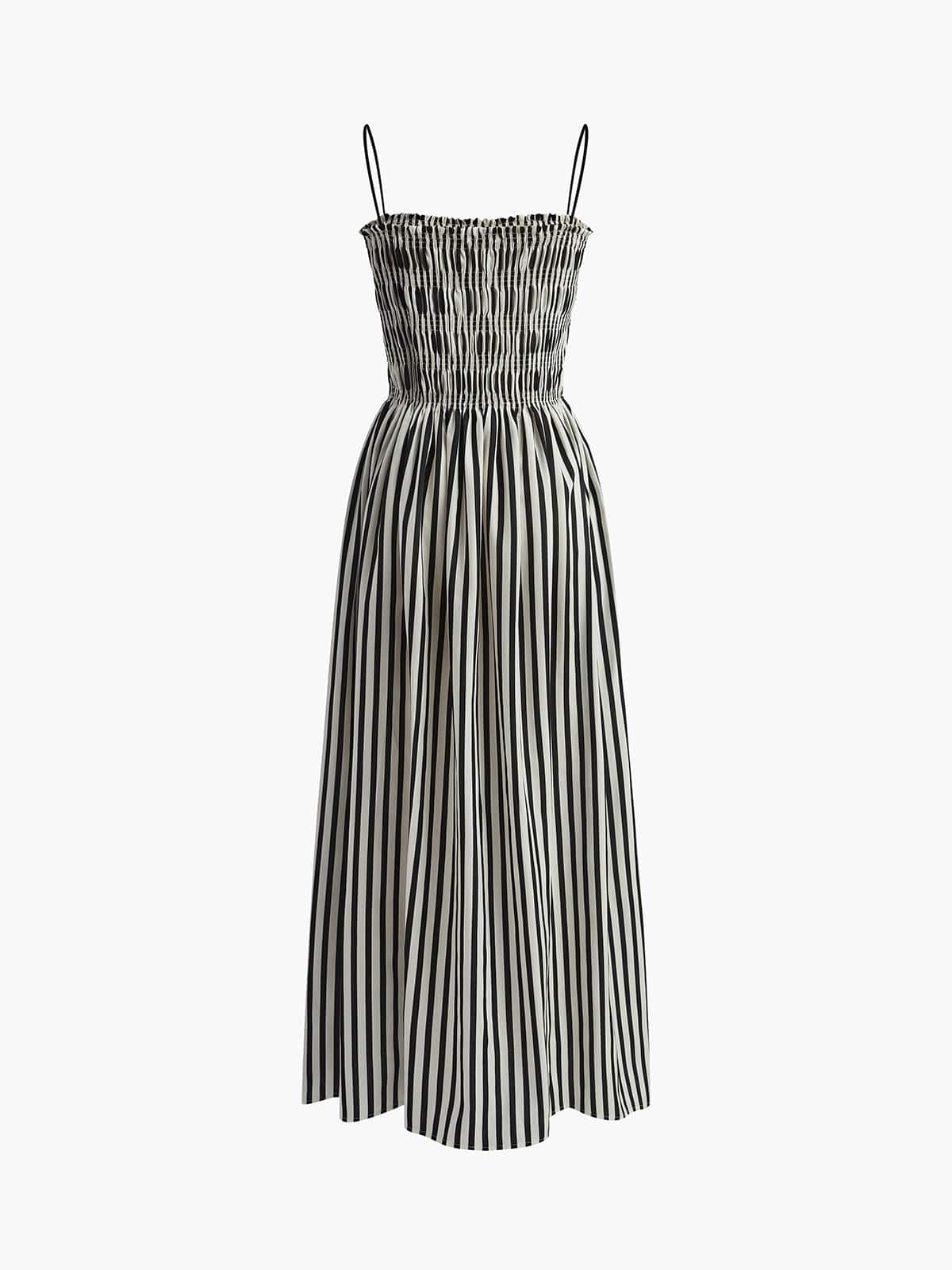 Elegant Striped Summer Dress with Smocked Top