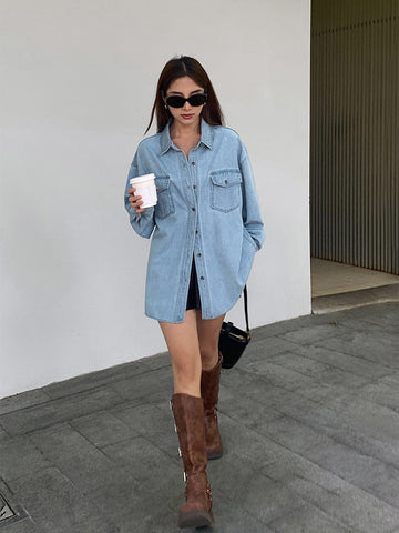 Oversized Denim Blouse – Comfort & Style