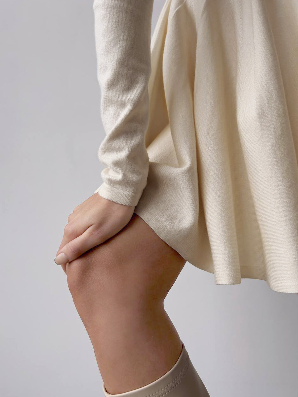 Elegant Cream Long Sleeve Skater Dress