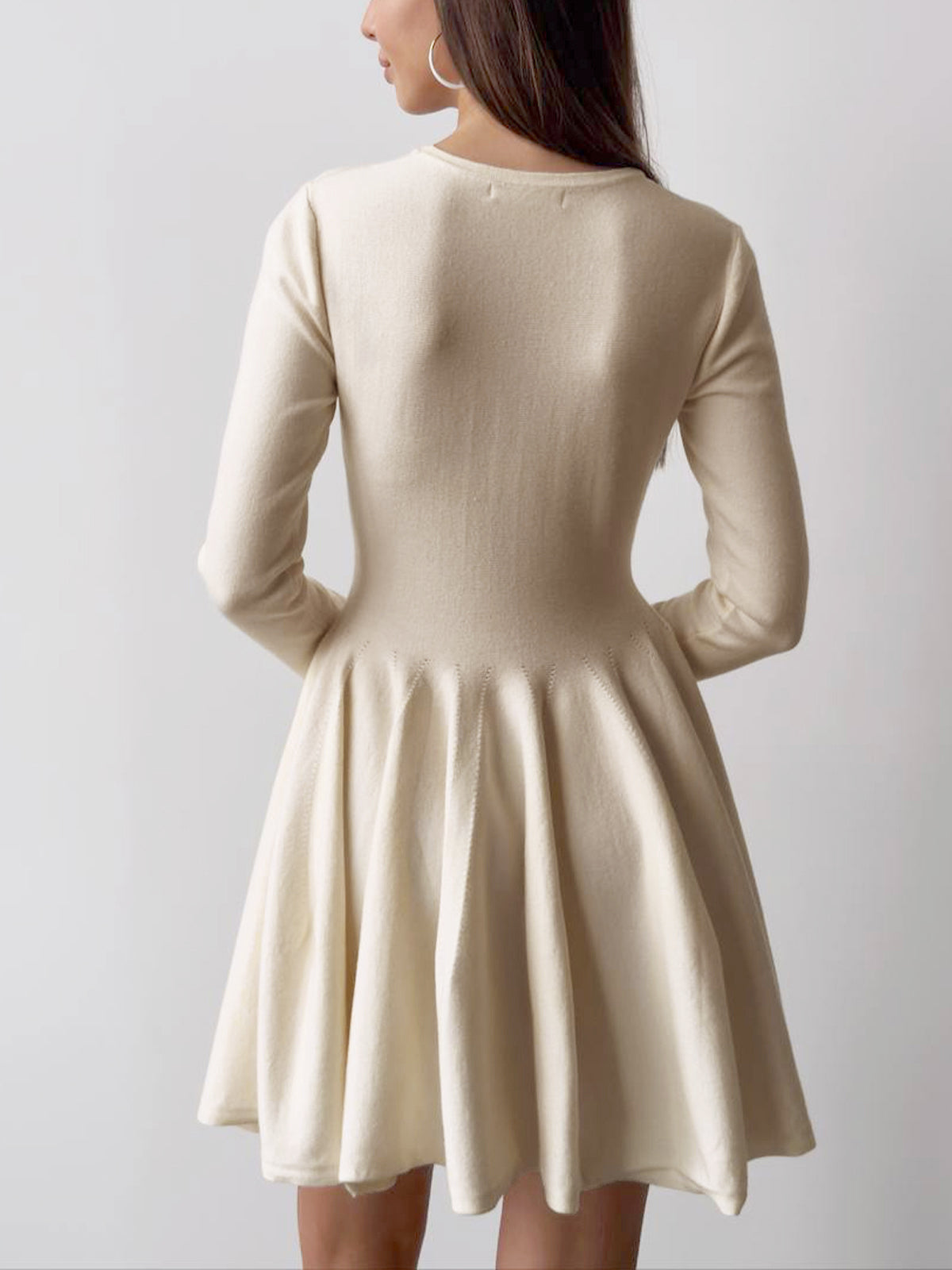 Elegant Cream Long Sleeve Skater Dress