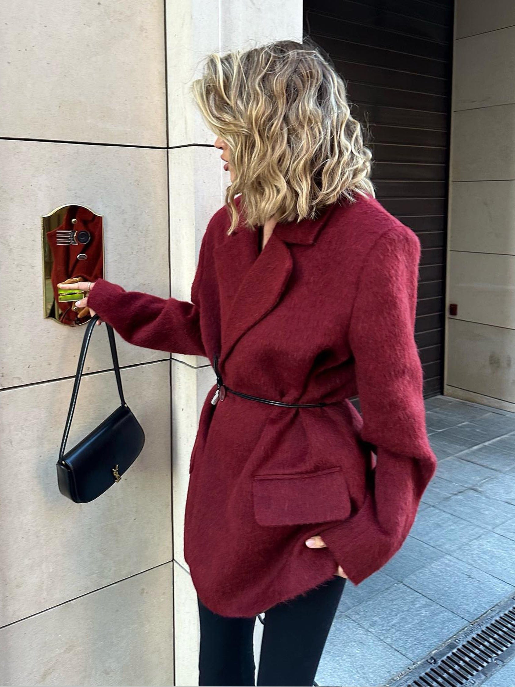 Plus Size Red Wool Winter Coat with Waist Belt