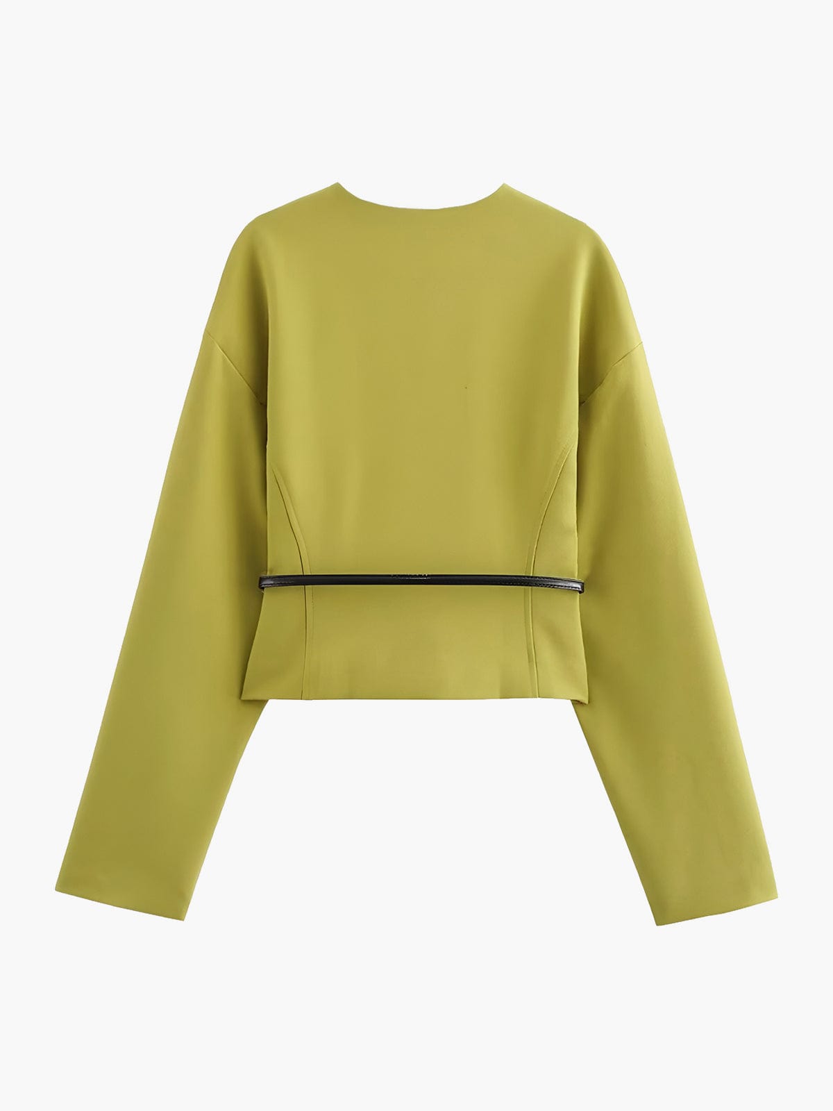 Cropped V-Neck Blazer with Slim Belt for Women