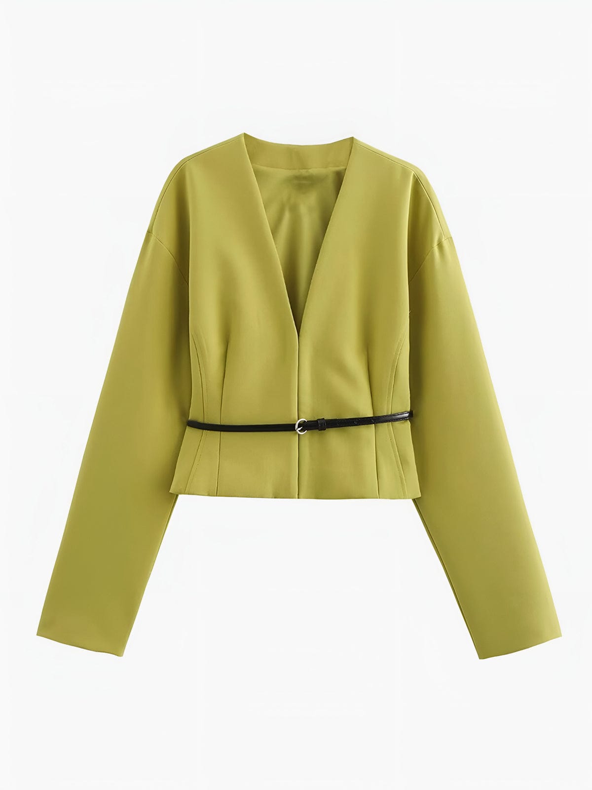 Cropped V-Neck Blazer with Slim Belt for Women
