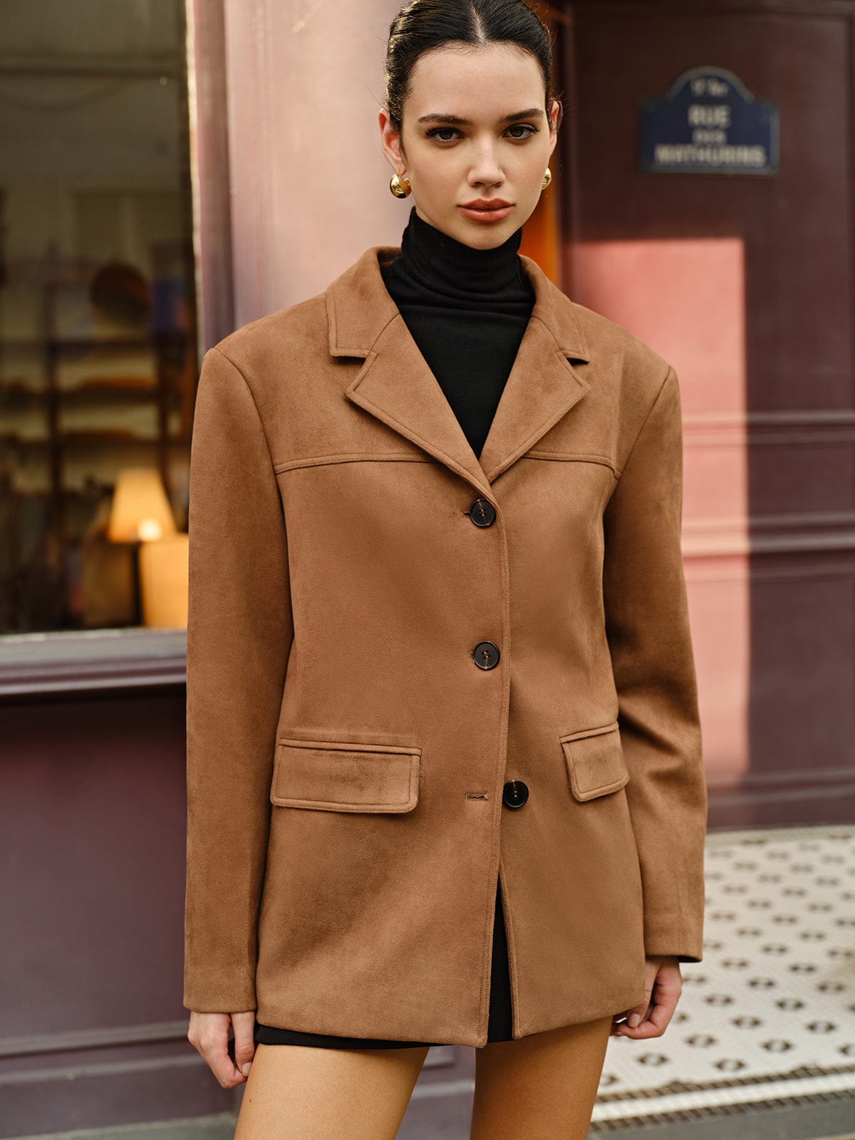 Casual Brown Suede Blazer for Women