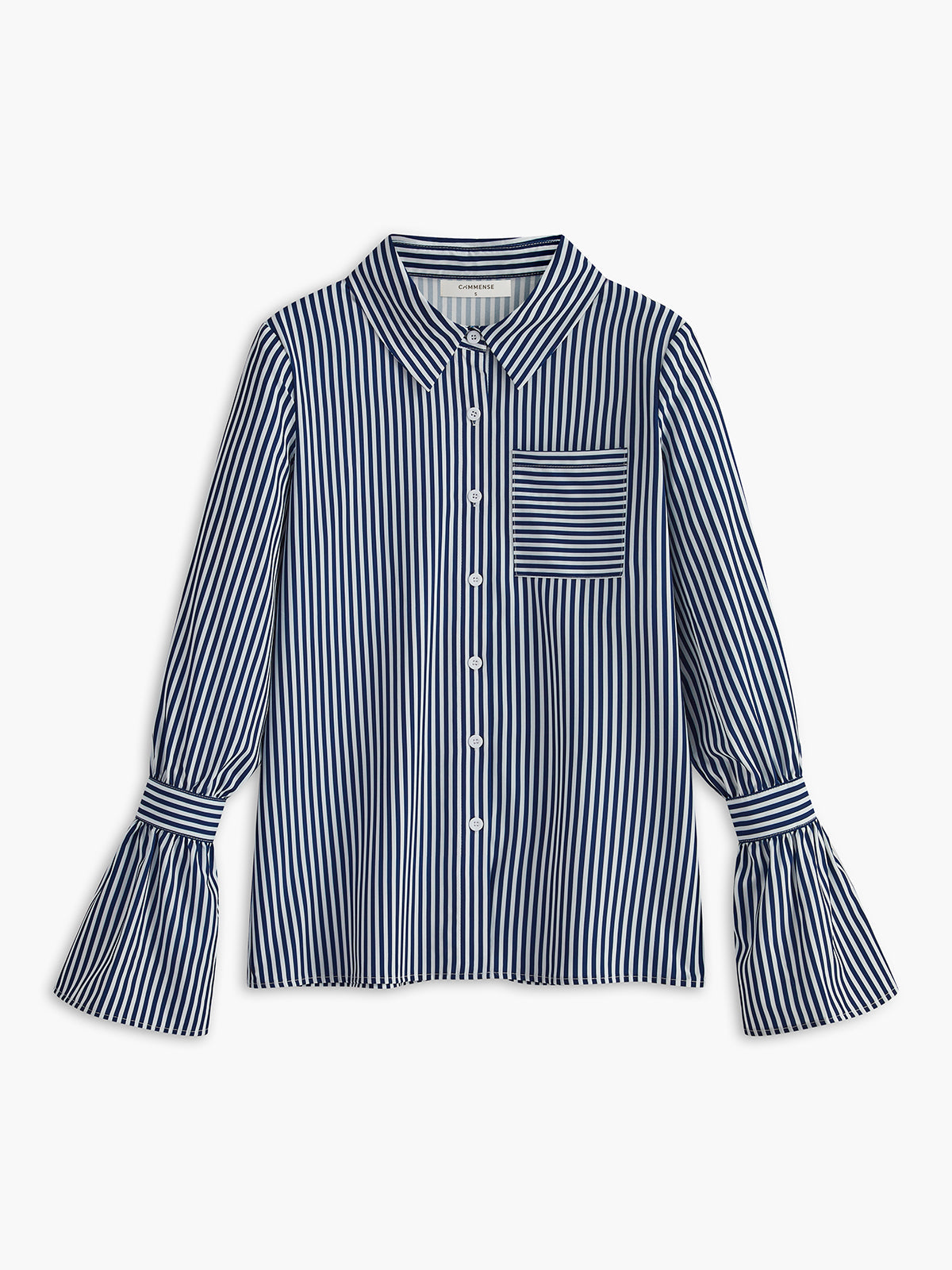 Navy Striped Blouse with Flared Sleeves