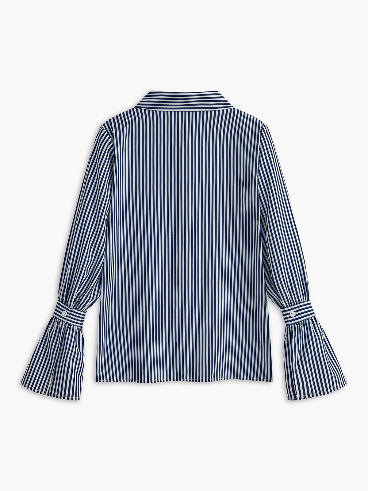 Navy Striped Blouse with Flared Sleeves