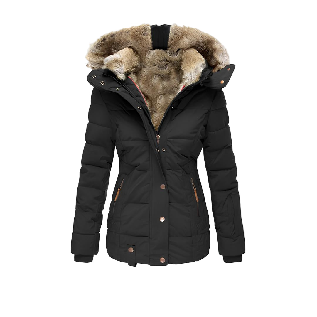 Women’s Hooded Puffer Coat with Faux Fur Lining – Quilted Winter Jacket