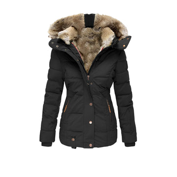 Women’s Hooded Puffer Coat with Faux Fur Lining – Quilted Winter Jacket