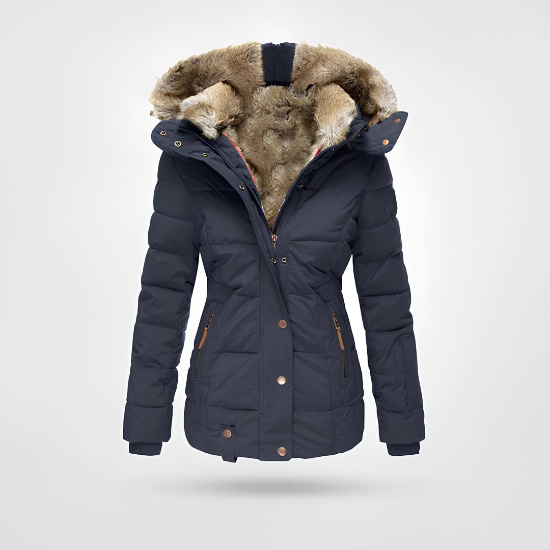 Women’s Hooded Puffer Coat with Faux Fur Lining – Quilted Winter Jacket