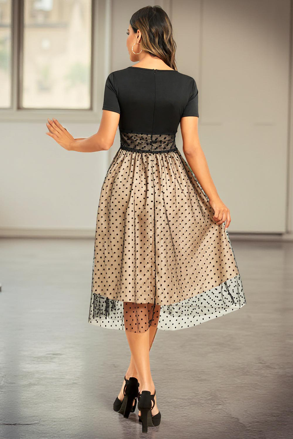 1950s retro dress with mesh details - alternative angle
