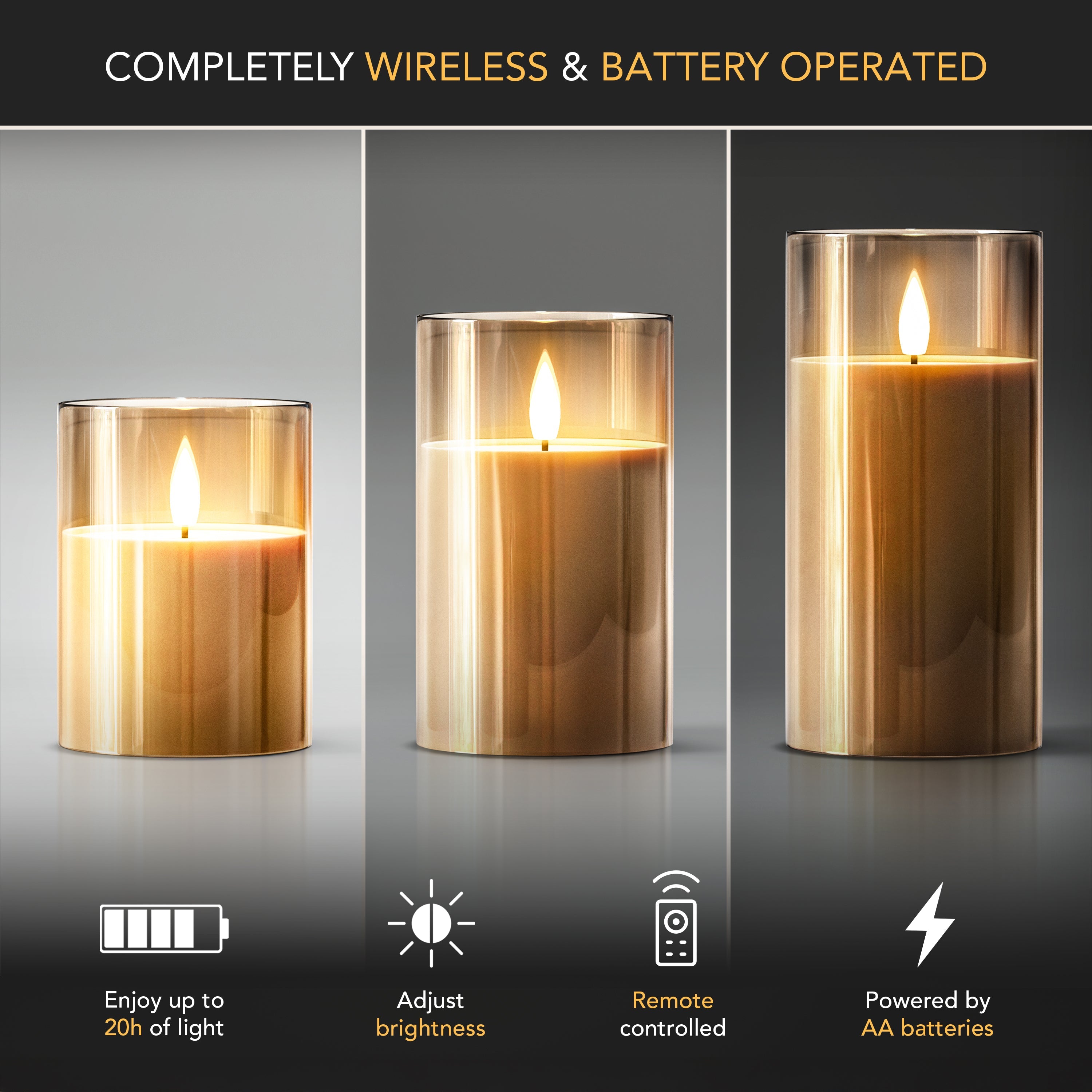 Set of 3 Rechargeable Flameless LED Candles | Remote Controlled