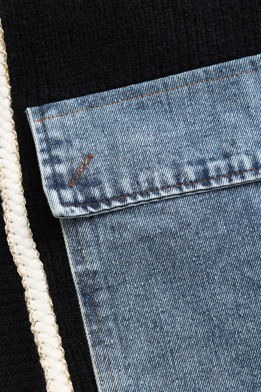 Black Knit Cardigan with Denim Patches – Perfect Blend of Comfort and Style