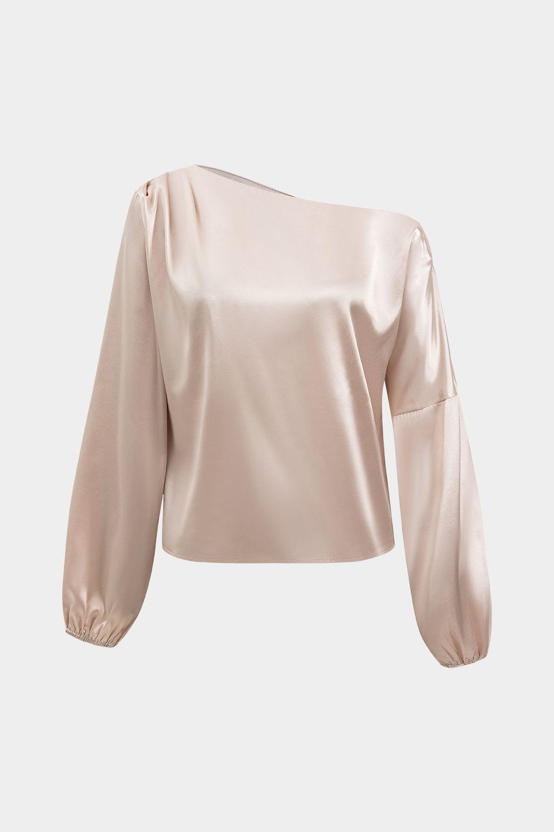 Asymmetrical One-Shoulder Satin Blouse with Balloon Sleeves