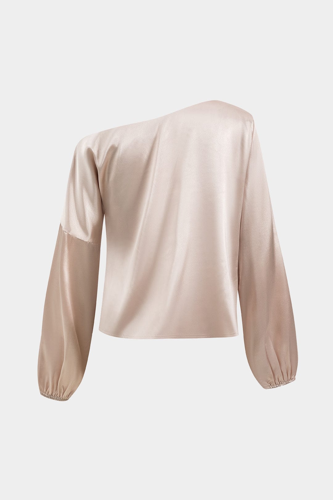Asymmetrical One-Shoulder Satin Blouse with Balloon Sleeves