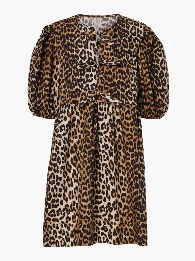 Womens Leopard Dress with Puff Sleeves