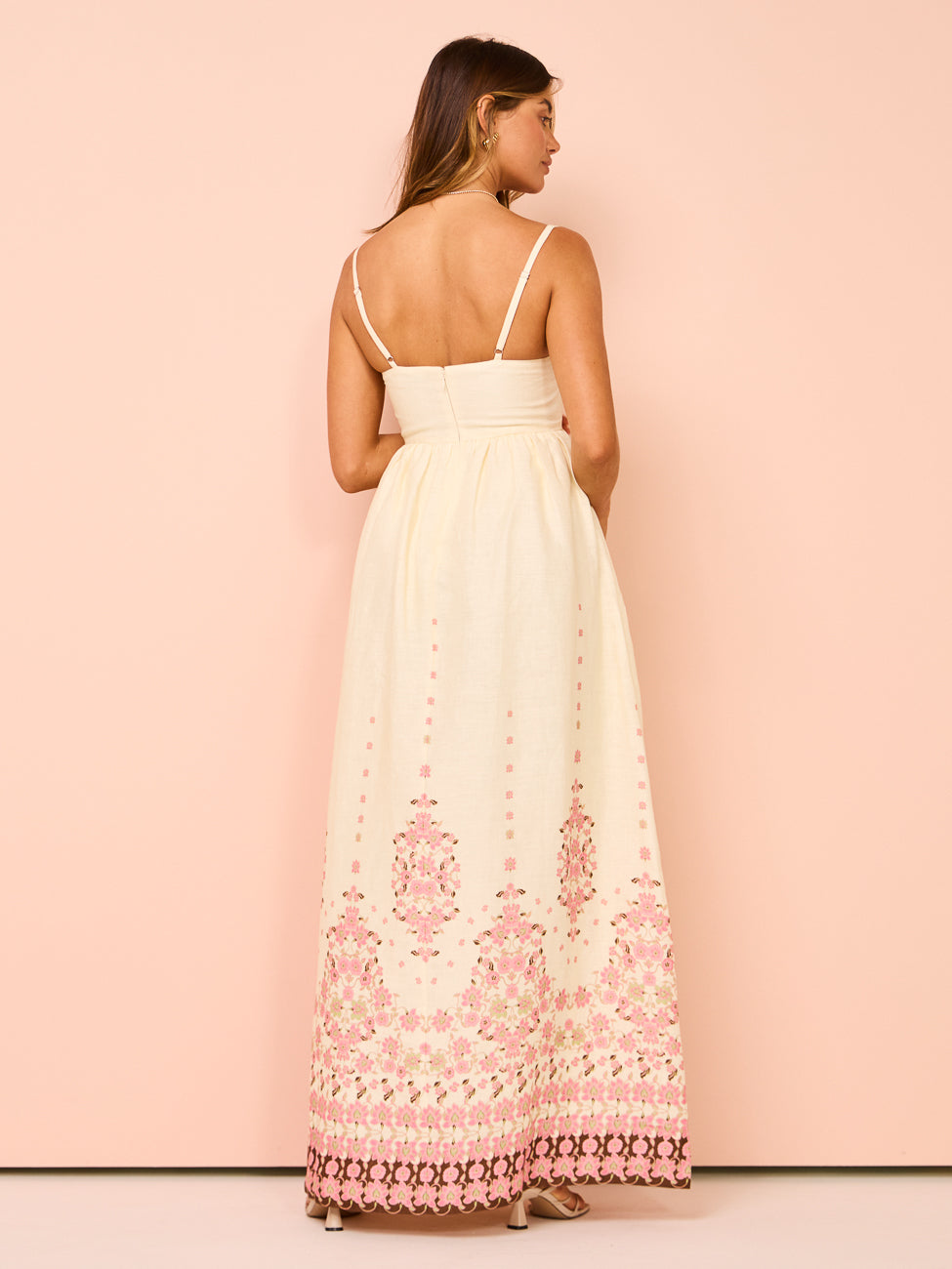 Embroidered Boho Maxi Dress with Spaghetti Straps