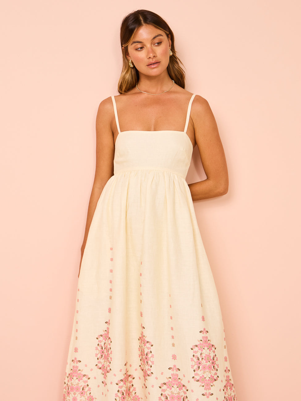 Embroidered Boho Maxi Dress with Spaghetti Straps