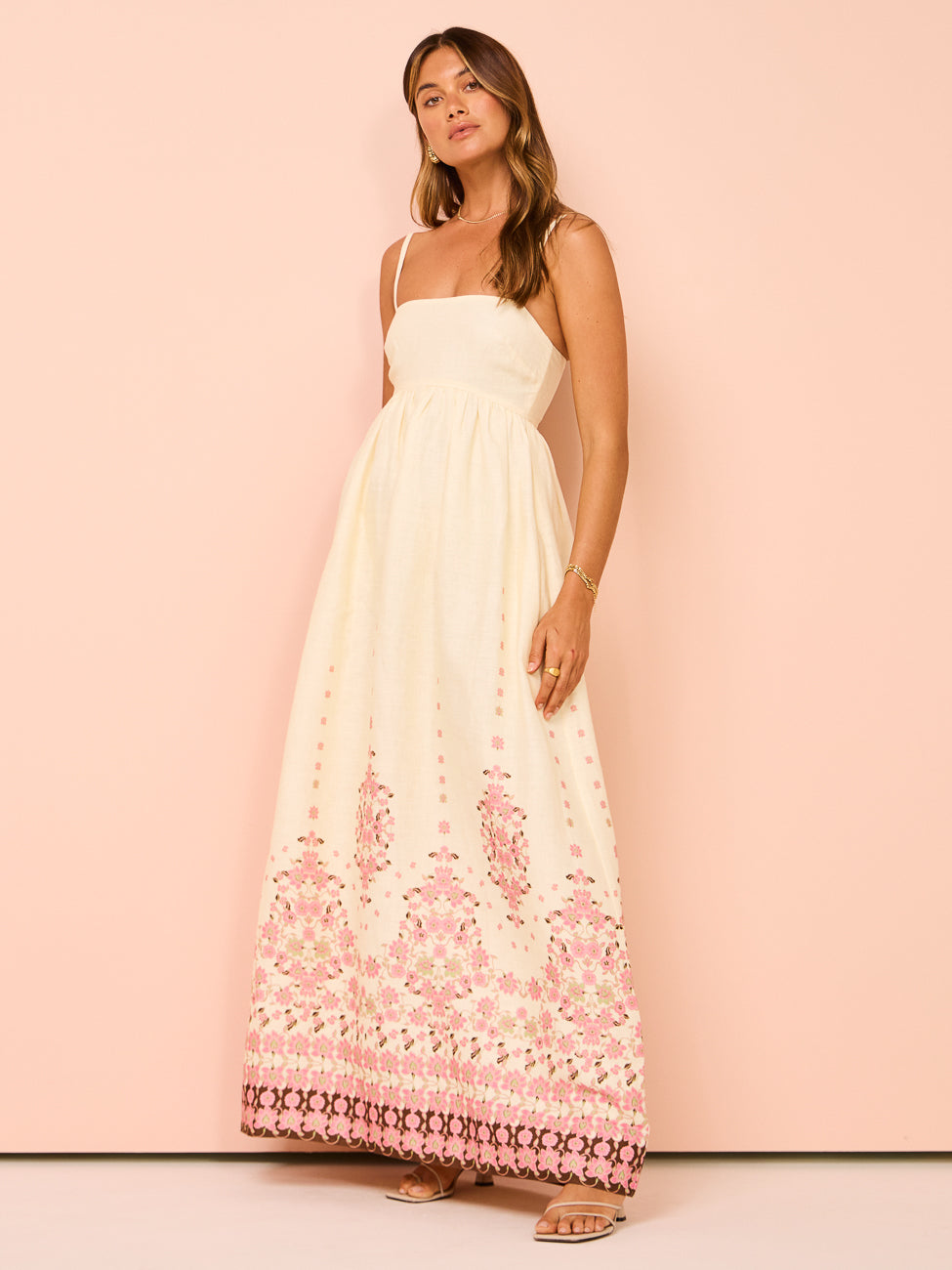 Embroidered Boho Maxi Dress with Spaghetti Straps