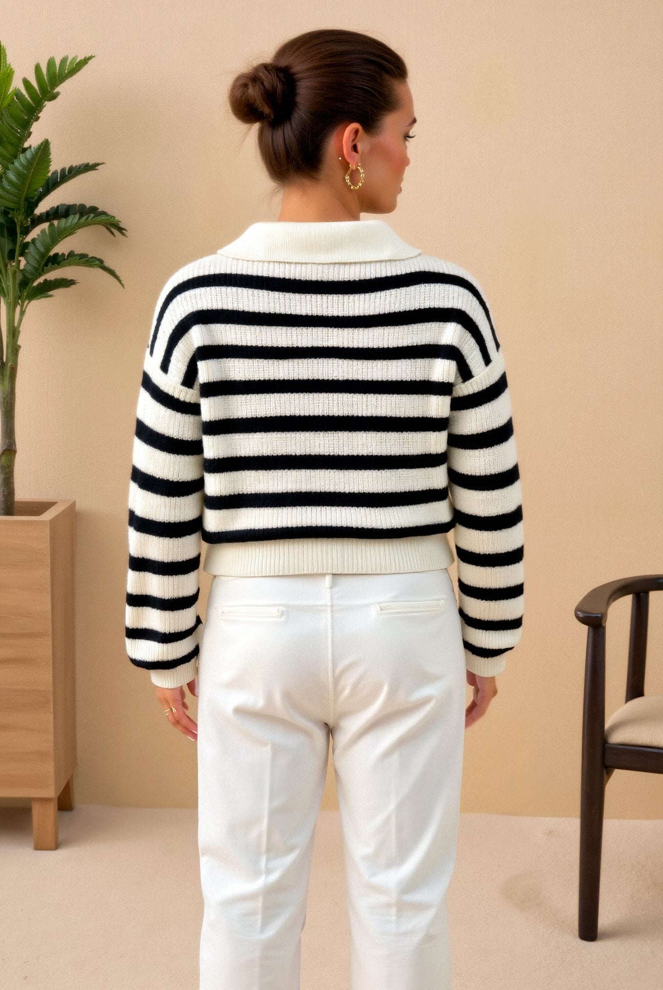 Striped Women's Zipper Collar Sweater