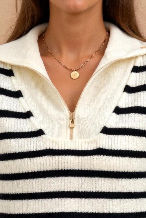 Striped Women's Zipper Collar Sweater