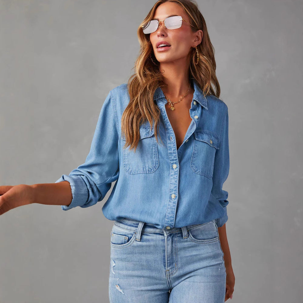 Casual Denim Shirt with Chest Pockets